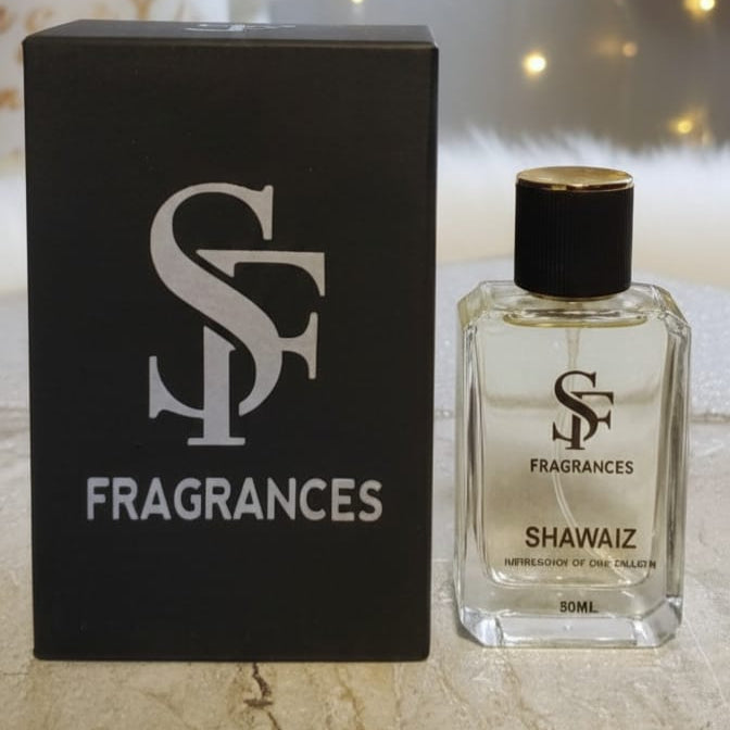 SSF Fragrances bottle and packaging on a surface with decorative lights in the background